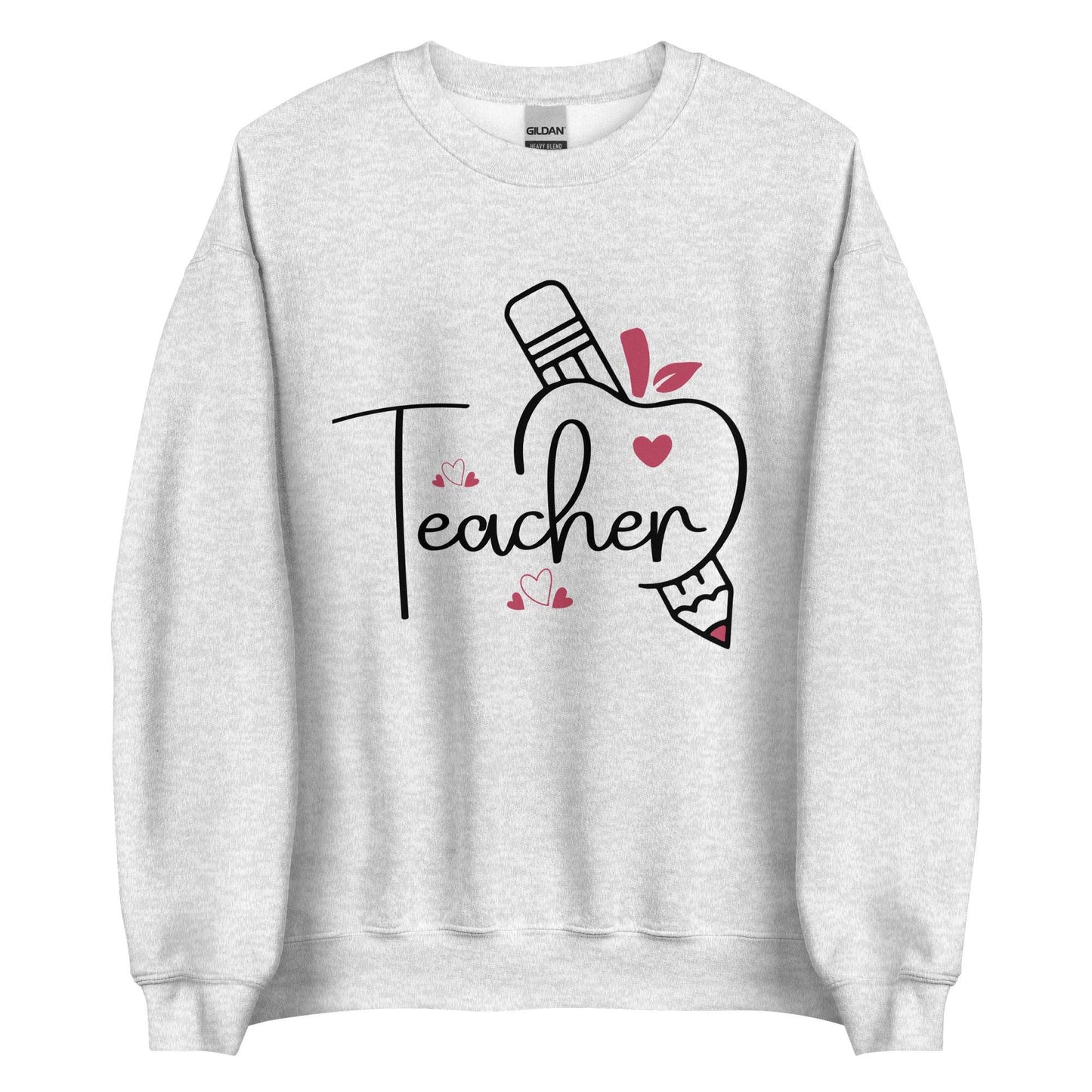 Teacher Heart Valentine's Unisex Crew Neck Sweatshirt | Gildan 18000 | White, Pink, Hot Pink, Grey, Sand | Perfect Teacher Gift, Valentine's