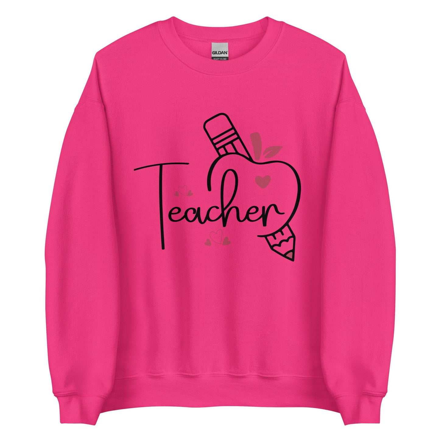 Teacher Heart Valentine's Unisex Crew Neck Sweatshirt | Gildan 18000 | White, Pink, Hot Pink, Grey, Sand | Perfect Teacher Gift, Valentine's