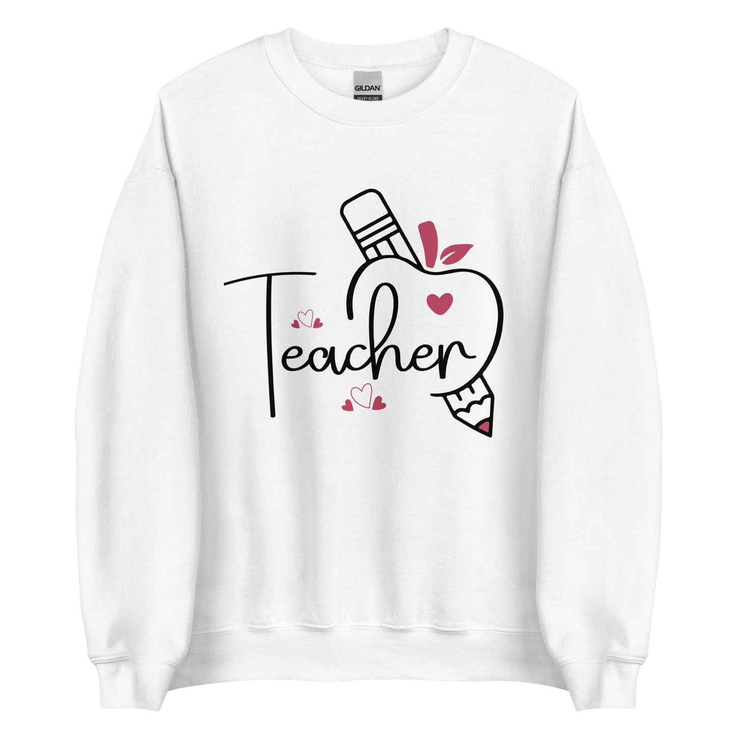Teacher Heart Valentine's Unisex Crew Neck Sweatshirt | Gildan 18000 | White, Pink, Hot Pink, Grey, Sand | Perfect Teacher Gift, Valentine's