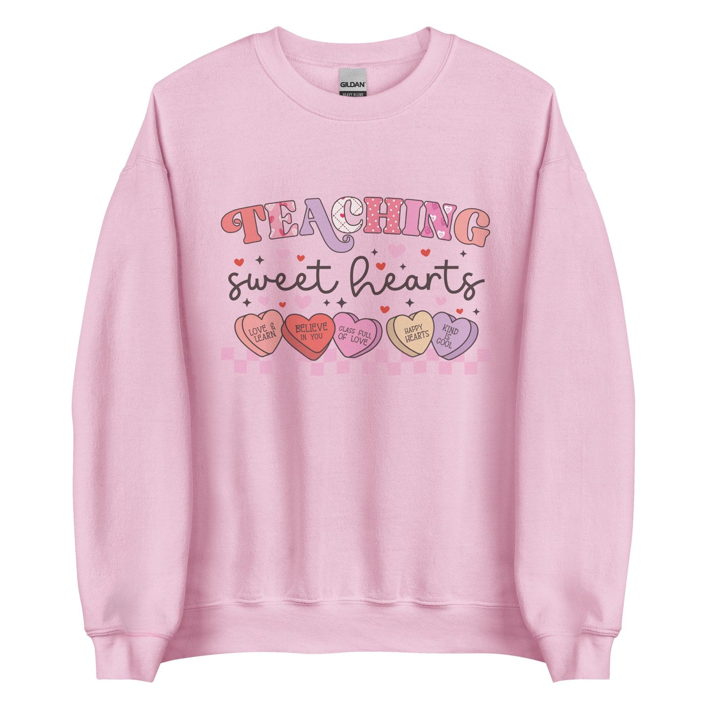 Teaching Sweethearts Unisex Crew Neck Sweatshirt | Gildan 18000 | White, Pink, Hot Pink, Sand | Perfect for Teachers, Valentine's Day