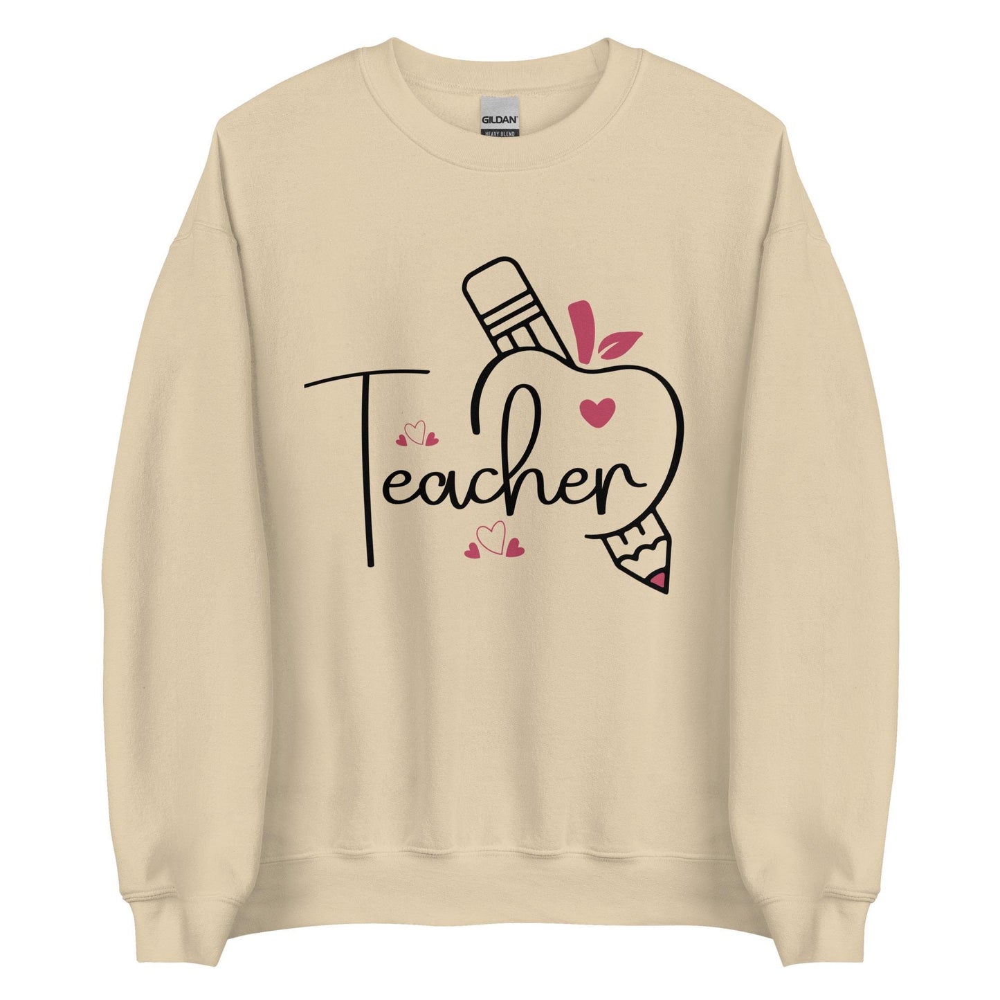 Teacher Heart Valentine's Unisex Crew Neck Sweatshirt | Gildan 18000 | White, Pink, Hot Pink, Grey, Sand | Perfect Teacher Gift, Valentine's