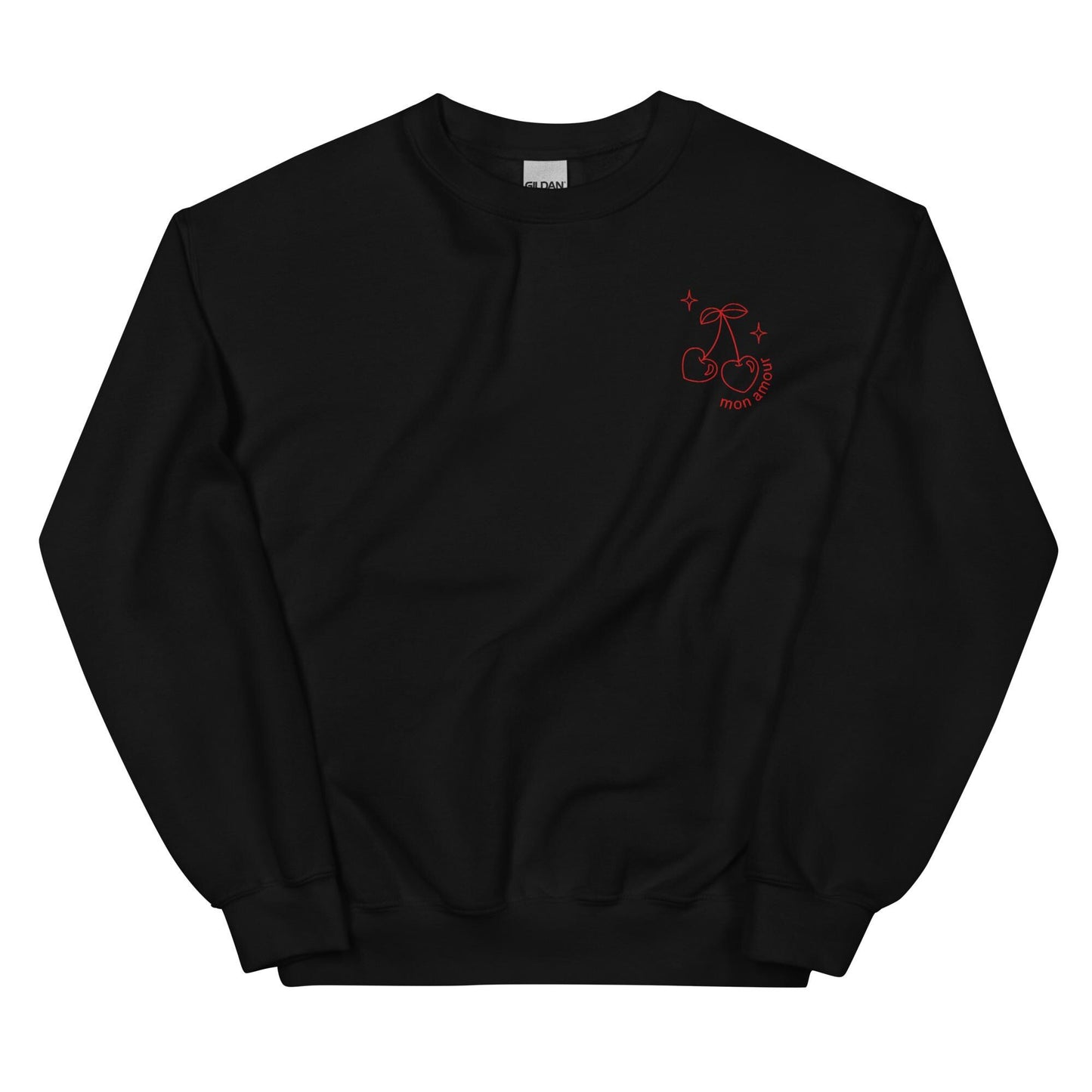 Mon Amour Embroidered Sweatshirt with Cherry Hearts - Gifts for Girlfriend - Cherrys | Cozy & Stylish