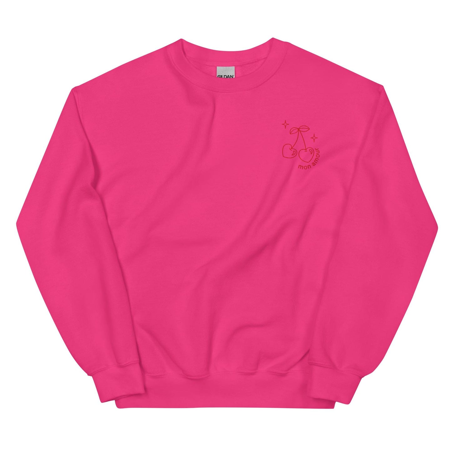 Mon Amour Embroidered Sweatshirt with Cherry Hearts - Gifts for Girlfriend - Cherrys | Cozy & Stylish