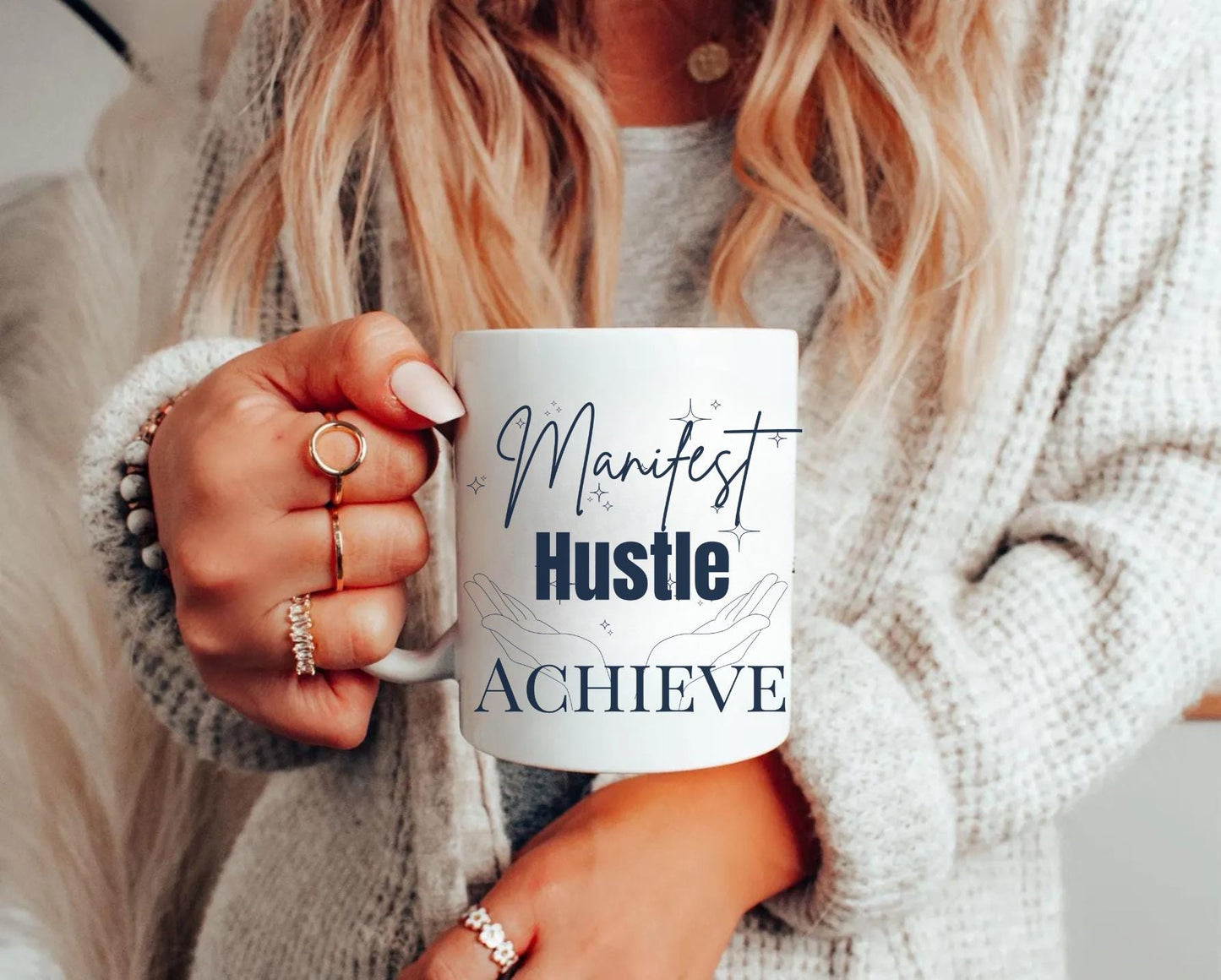 Motivational Coffee Mug | Manifest Hustle Achieve Mug | Inspirational Mug | Positive Affirmation Mug | Goal-Getters Gift | Motivational Gift | Success Mug | Productivity Mug Manifestation Mug Empowerment Mug Positive Quote Mug Daily Inspiration Gift