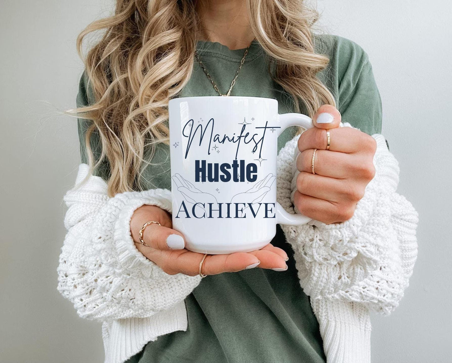 Motivational Coffee Mug | Manifest Hustle Achieve Mug | Inspirational Mug | Positive Affirmation Mug | Goal-Getters Gift | Motivational Gift | Success Mug | Productivity Mug Manifestation Mug Empowerment Mug Positive Quote Mug Daily Inspiration Gift