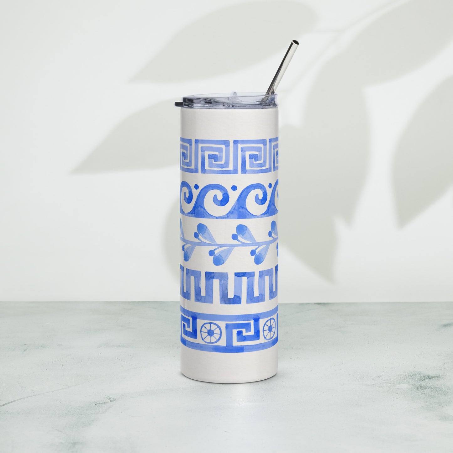 Watercolor Greek Waves Stainless steel tumbler