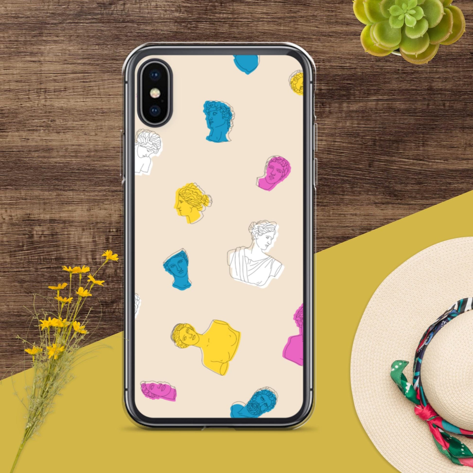 Colorful Greek God-Inspired Clear iPhone Case | Artistic Mythology Design