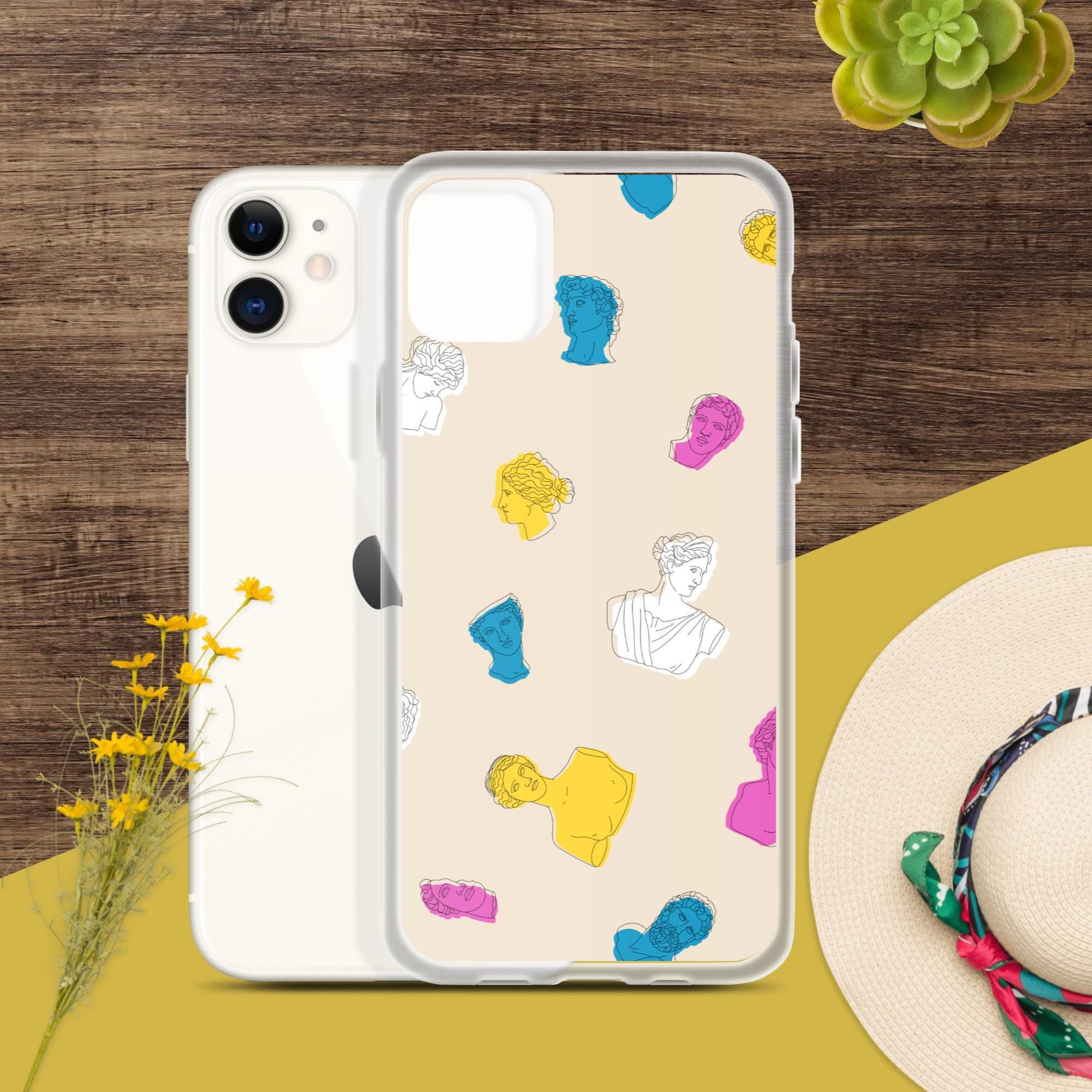 Colorful Greek God-Inspired Clear iPhone Case | Artistic Mythology Design