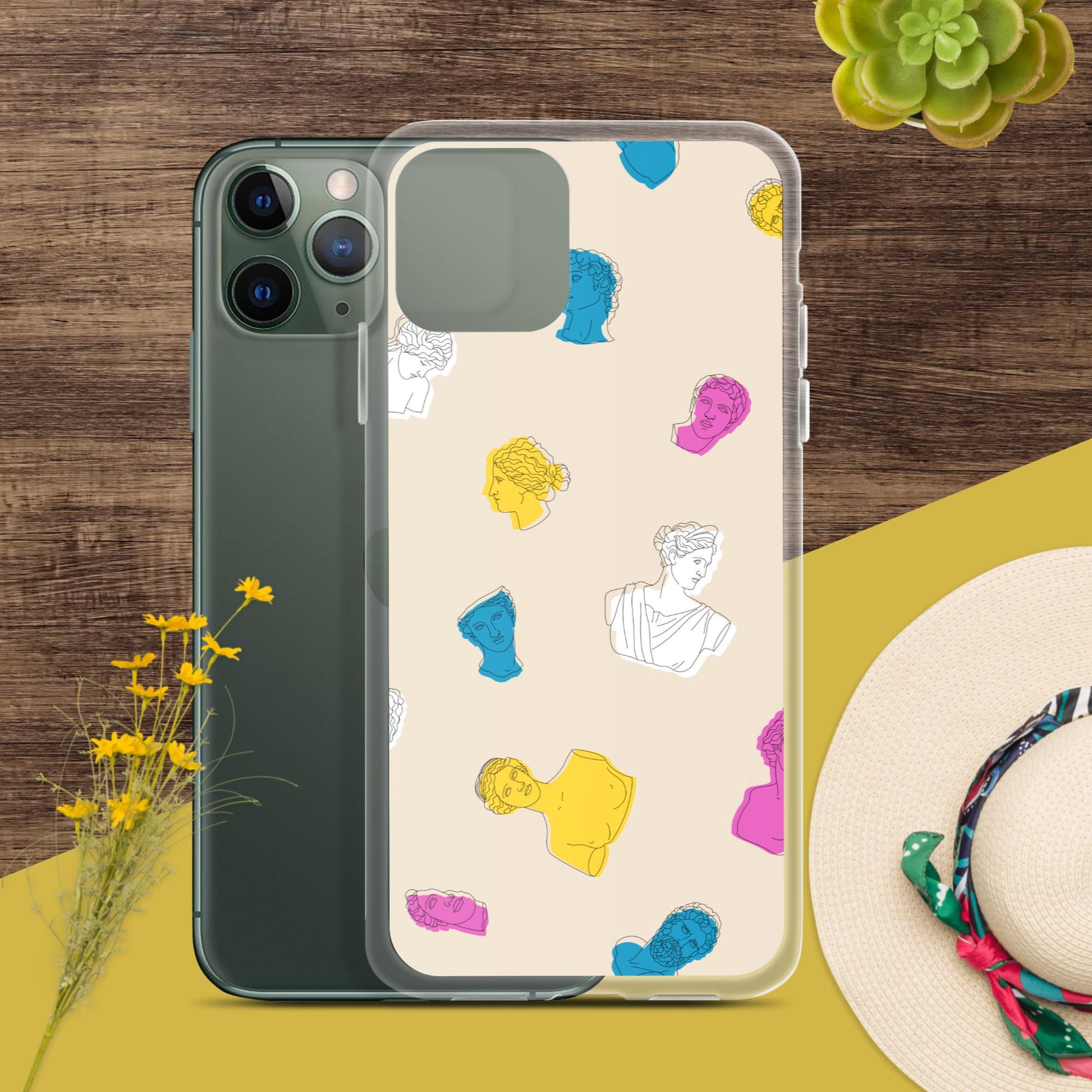 Colorful Greek God-Inspired Clear iPhone Case | Artistic Mythology Design