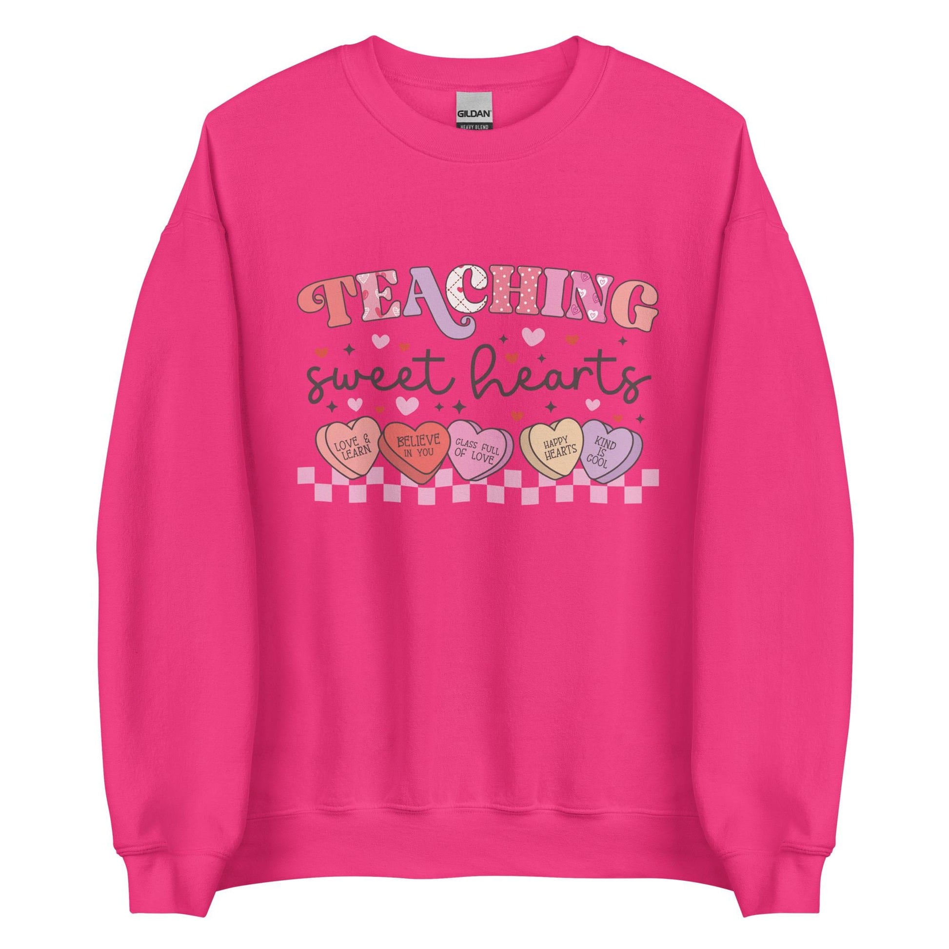Teaching Sweethearts Unisex Crew Neck Sweatshirt | Gildan 18000 | White, Pink, Hot Pink, Sand | Perfect for Teachers, Valentine&#39;s Day