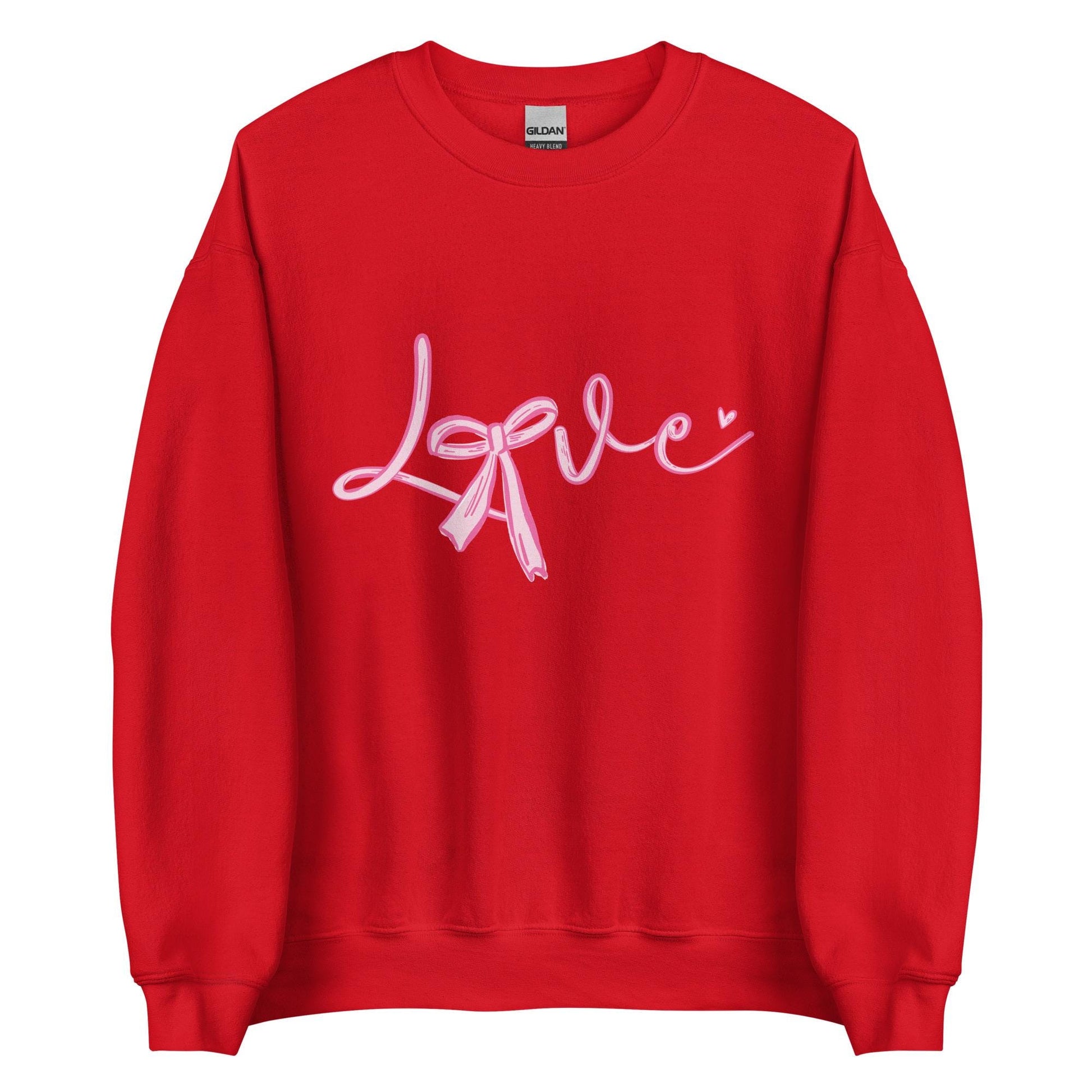 Love Bow Sweatshirt | Unisex Crew Neck | Gildan 18000 | Black, Red, Pink, White, Ash | Cute Love Design | Cozy