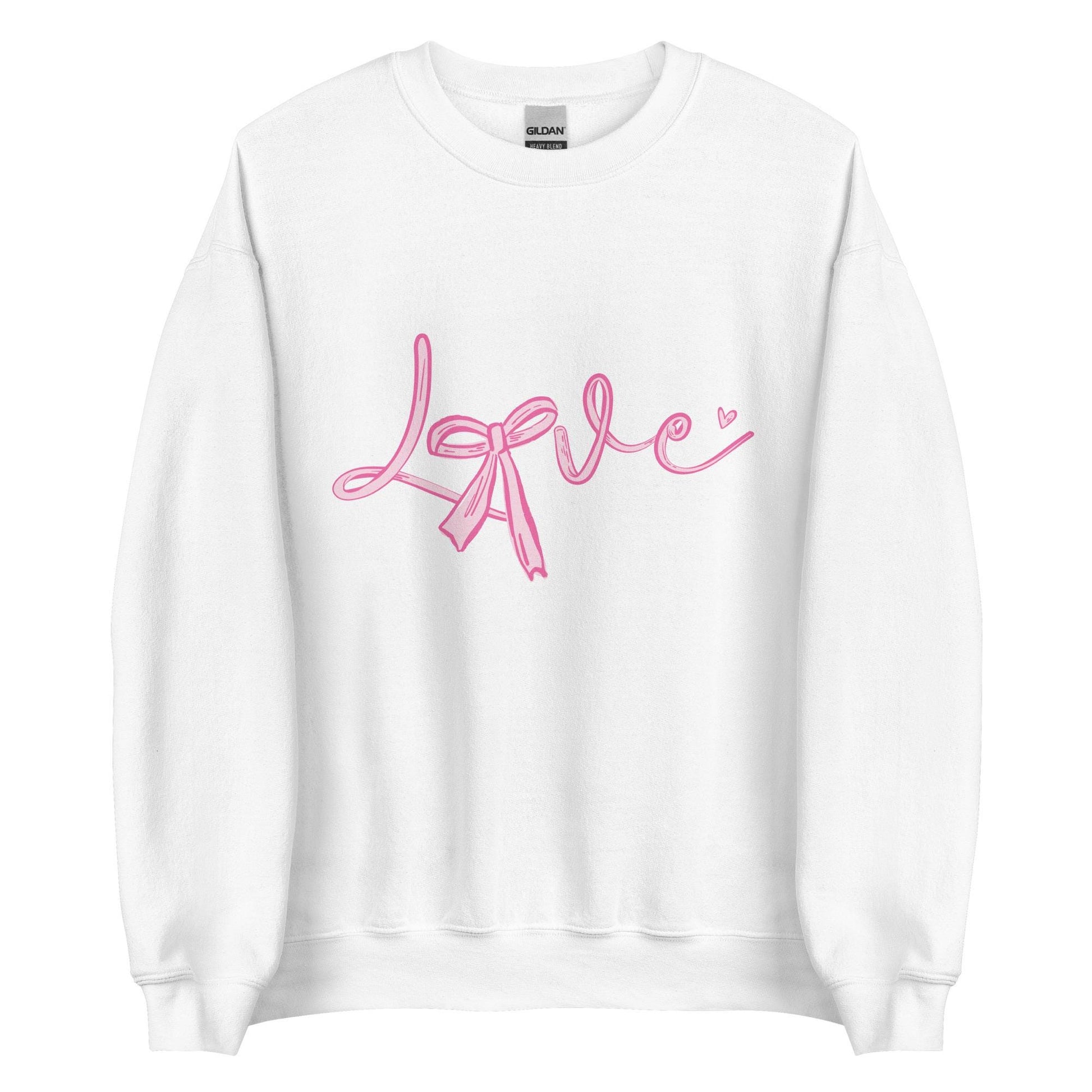 Love Bow Sweatshirt | Unisex Crew Neck | Gildan 18000 | Black, Red, Pink, White, Ash | Cute Love Design | Cozy
