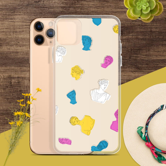 Colorful Greek God-Inspired Clear iPhone Case | Artistic Mythology Design