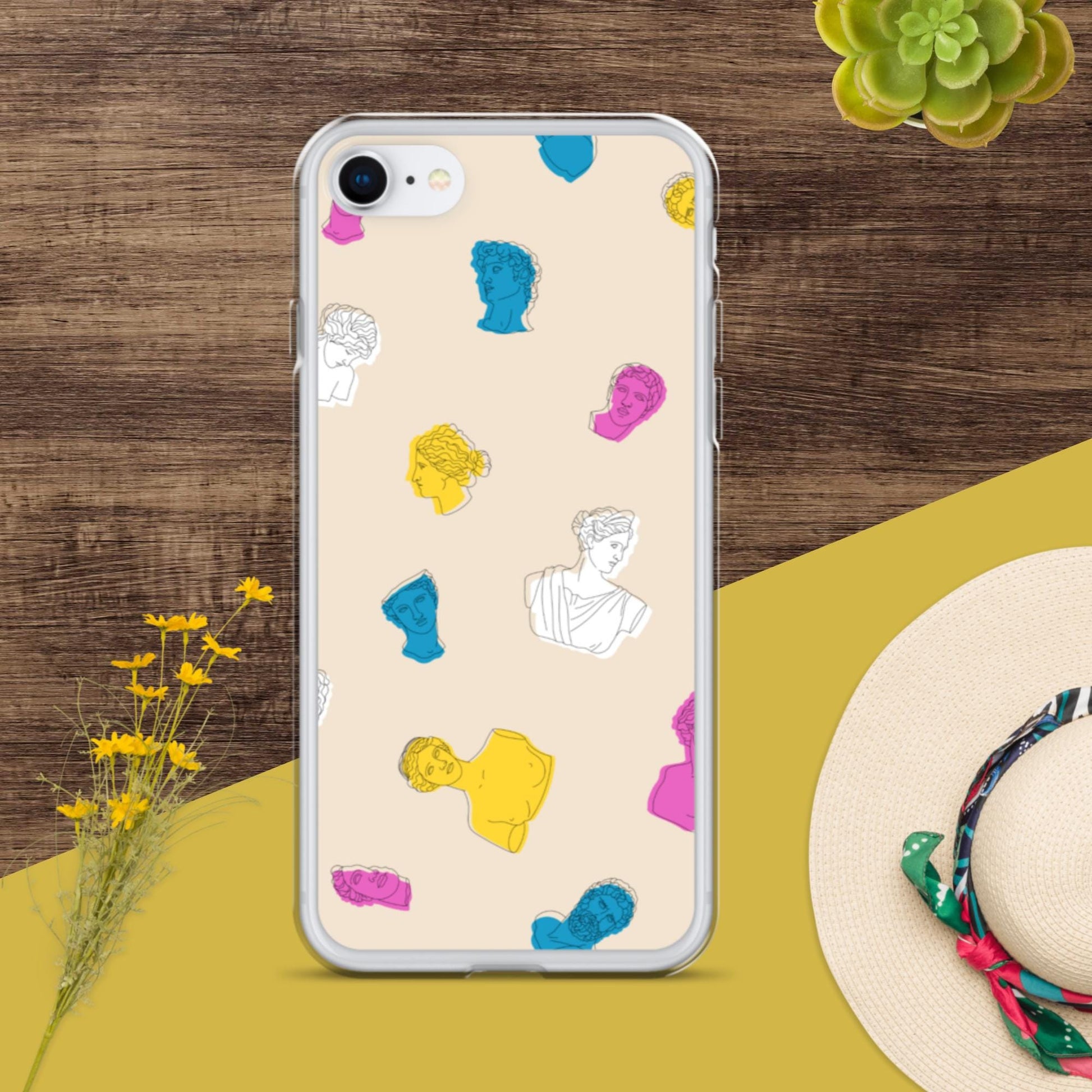 Colorful Greek God-Inspired Clear iPhone Case | Artistic Mythology Design