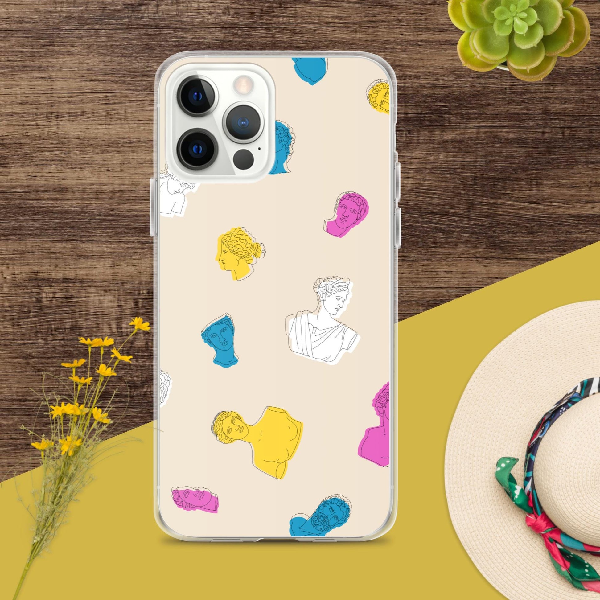 Colorful Greek God-Inspired Clear iPhone Case | Artistic Mythology Design