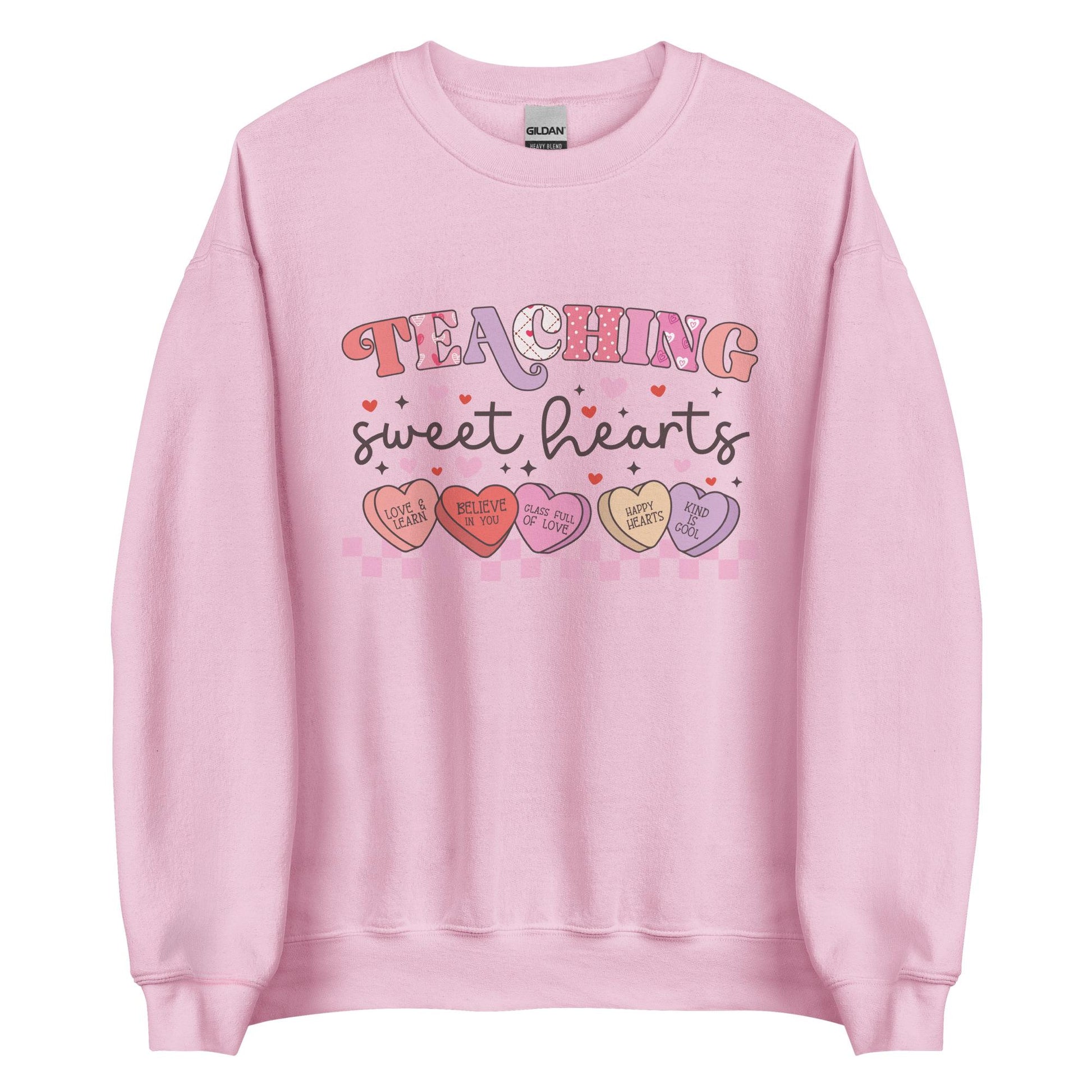 Teaching Sweethearts Unisex Crew Neck Sweatshirt | Gildan 18000 | White, Pink, Hot Pink, Sand | Perfect for Teachers, Valentine&#39;s Day