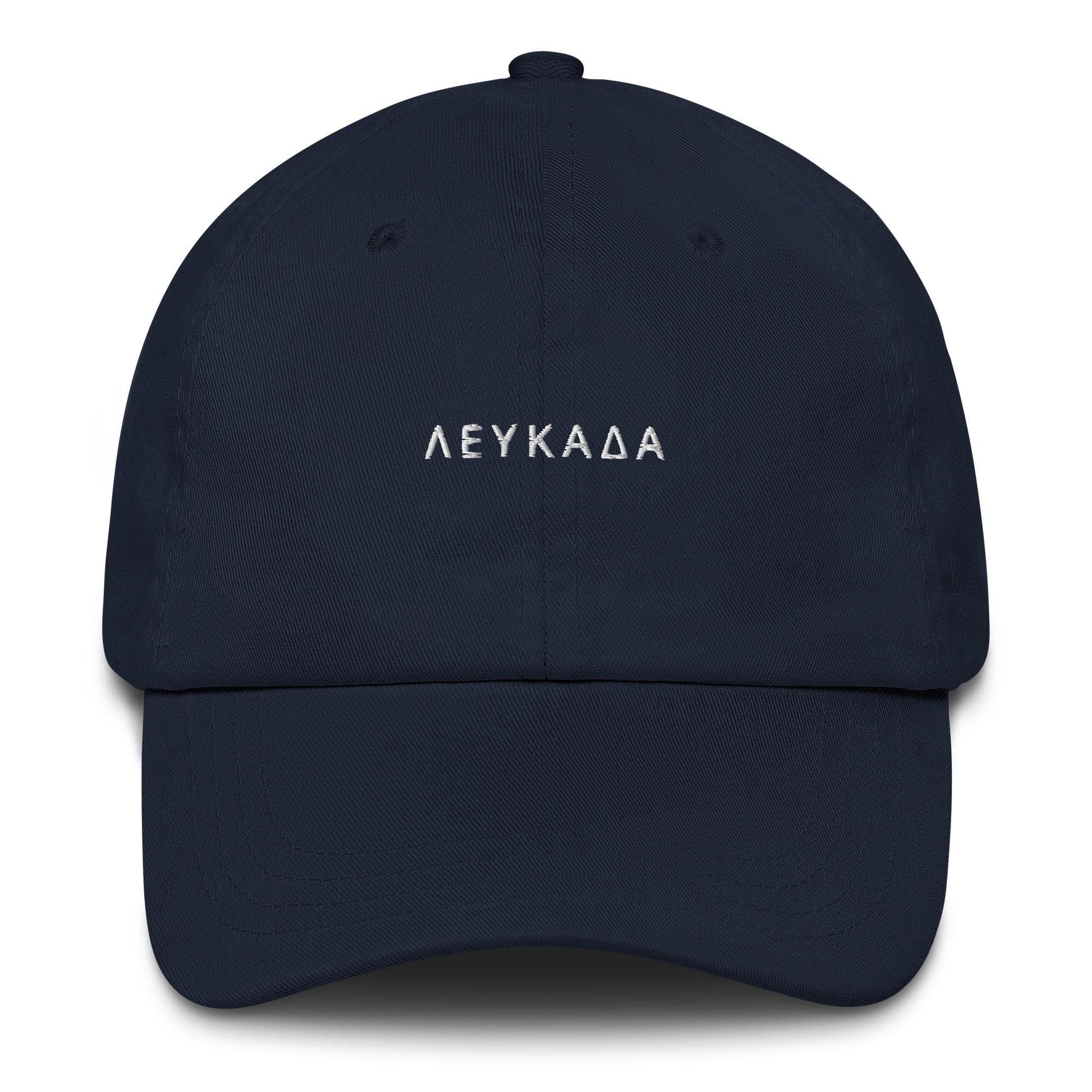 Lefkada Embroidered Dad Hat - Greek Island Style Hat - Adjustable Cotton Cap - Unisex, Casual, Retro Baseball Cap